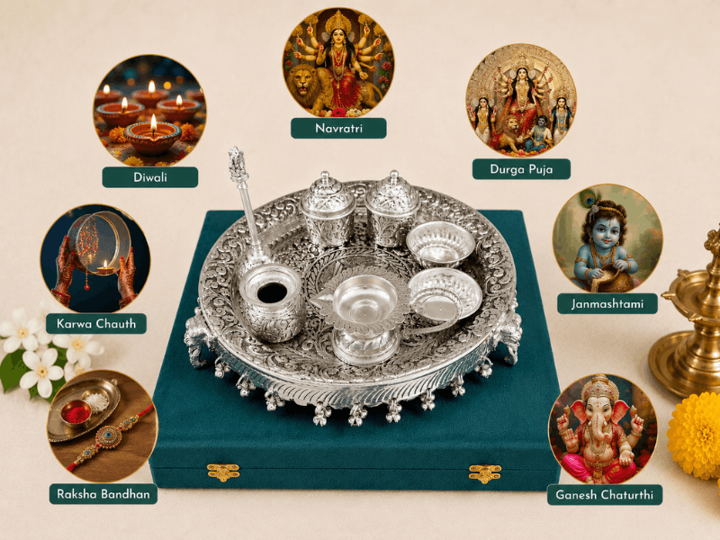 A German Silver pooja thali is very nice for festivals like